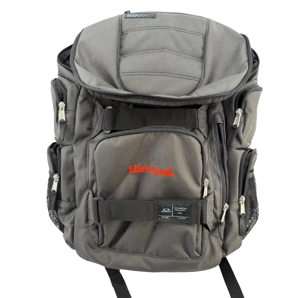 Oakley Backpack Grey Black Lifes Good Embroidered Laptop Multi Pockets
